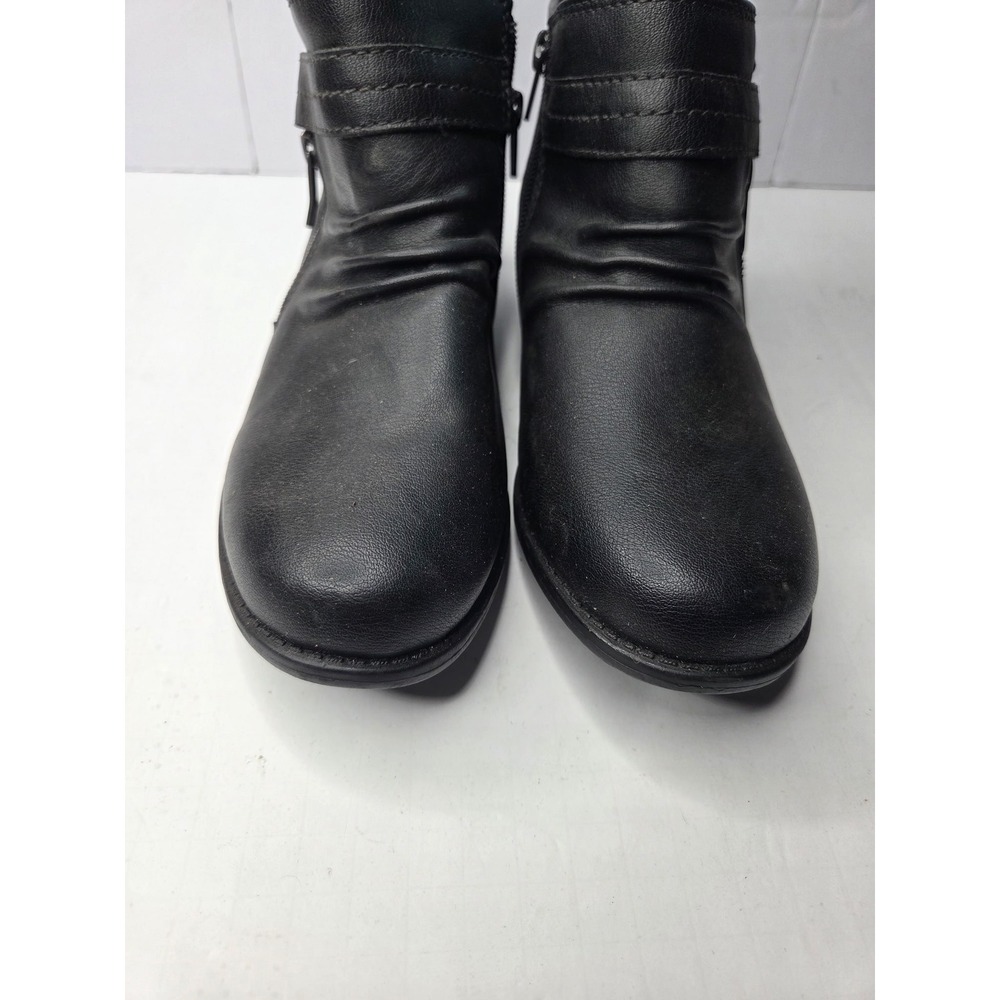 Earth Origins Women Black Ruched Faux Leather Ankle Boots Buckle WMES40ER035 7.5